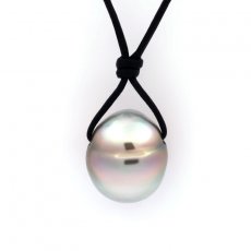 Colar em Couro de Canguru e 1 Prola do Tahiti Barroca C 12.7 mm