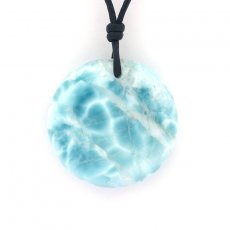 Colar em Couro e 1 Larimar - Dimetro = 24 mm - 8 gr