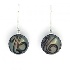 Brincos em Prata e 2 Prolas do Tahiti Gravadas 11.6 mm