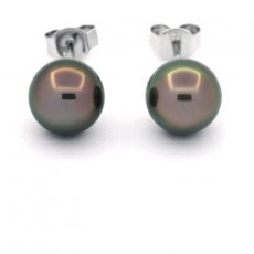 Brincos em Prata e 2 Prolas do Tahiti Redondas C 8.3 mm