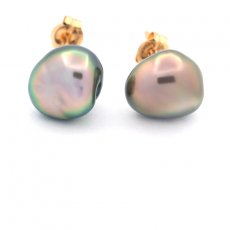 Brincos em Ouro 18K e 2 Keishis do Tahiti