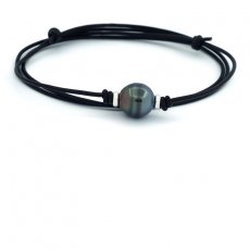 Colar em Couro e 1 Prola do Tahiti Anelada C 12.4 mm