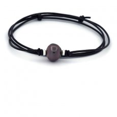 Colar em Couro e 1 Prola do Tahiti Anelada C/D 12.7 mm