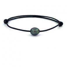 Pulseira em Couro e 1 Prola do Tahiti Anelada C 9.2 mm