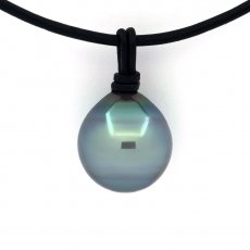 Colar em Couro e 1 Prola do Tahiti Semi-Barroca C/D 14.2 mm