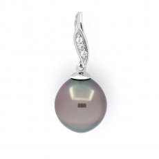 Rhodiated Sterling Silver Pendant and 1 Tahitian Pearl Semi-Baroque B/C 9.6 mm