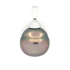 Rhodiated Sterling Silver Pendant and 1 Tahitian Pearl Ringed B/C 11.3 mm