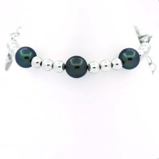Bracelet en Argent et 3 Perle de Tahiti Ronde C/D 8.7 mm