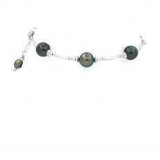 Bracelet en Argent et 3 Perle de Tahiti Ronde C de 7.6  7.8 mm