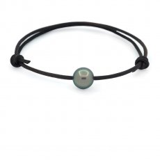 Pulseira em Couro e 1 Prola do Tahiti Redonda C 9.3 mm
