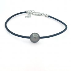 Pulseira em Couro e 1 Prola do Tahiti Semi-Redonda C 11.5 mm