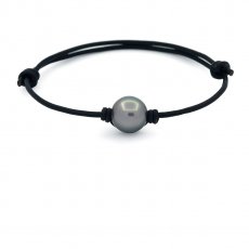 Pulseira em Couro e 1 Prola do Tahiti Redonda C 10.8 mm