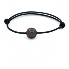 Pulseira em Couro e 1 Prola do Tahiti Semi-Redonda C 10.9 mm