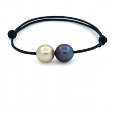 Pulseira em Couro e 2 Prolas do Tahiti Semi-Barrocas C de 11.1 a 11.4 mm