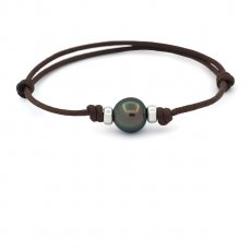 Pulseira em Couro e 1 Prola do Tahiti Semi-Barroca B 9.7 mm