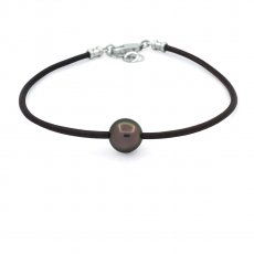 Pulseira em Couro e 1 Prola do Tahiti Semi-Redonda C 11 mm