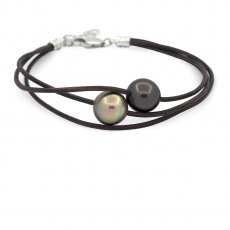 Pulseira em Couro e 2 Prolas do Tahiti Semi-Barrocas C de 11.6 a 11.8 mm