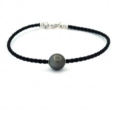 Pulseira em Algodo e 1 Prola do Tahiti Semi-Barroca C 12 mm