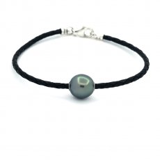 Braccialetto in Cuoio e 1 Perla di Tahiti Semi-Baroccha C 12.5 mm