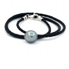 Colar em Couro e 1 Prola do Tahiti Semi-Barroca C 13.2 mm