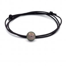 Colar em Couro e 1 Prola do Tahiti Rodonda C 11.4 mm