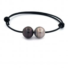 Pulseira em Couro e 2 Prolas do Tahiti Semi-Barroca + Anelada C 12.2 mm
