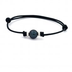 Pulseira em Couro e 1 Prola do Tahiti Redonda C 9.6 mm