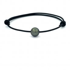 Pulseira em Couro e 1 Prola do Tahiti Redonda C/D 9.8 mm