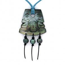 Pingente em madreprola e 3 Prolas do Tahiti Rodonda C/D de 8.5 a 8.7 mm