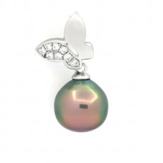 Pendentif en Argent et 1 Perle de Tahiti Semi-Baroque B/C 9.5 mm