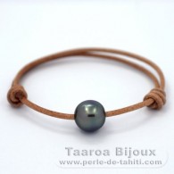 Bracelete em Couro e 1 Prola do Tahiti Semi-Barroca C 12.3 mm