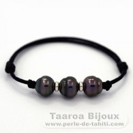 Bracelete em Algodo e 3 Prolas do Tahiti Aneladas C de 10.2 a 10.5 mm
