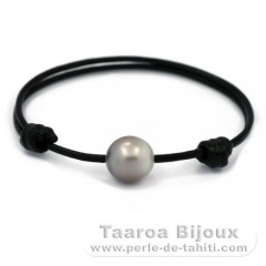 Bracelete em Couro e 1 Prola do Tahiti Semi-Barroca C 12 mm