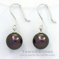 Brincos em Ouro branco 18K e 2 Prolas do Tahiti Semi-Redondas B 9.7 mm
