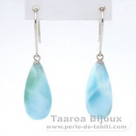 Brincos em Ouro Branco 14K e 2 Larimar - 17.5 x 7.5 mm - 3.05 gr