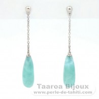 Brincos em Prata e 2 Larimar - 18 x 7 x 6.5 mm - 2.6 gr