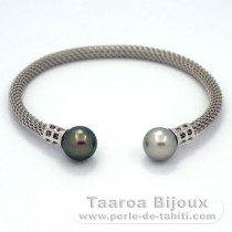 Bracelete em Prata e 2 Prolas do Tahiti Redonda C 9.6 e 9.8 mm