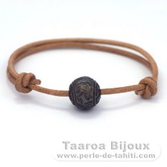 Bracelete em Couro e 1 Prola do Tahiti Gravada 12.1 mm