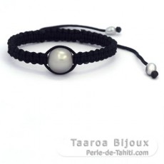 Bracelete em Nylon e 1 Prola do Tahiti Semi-Barroca C 13.4 mm + 2 Keishis