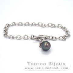 Bracelete em Prata e 1 Prola do Tahiti Redonda A 9.4 mm