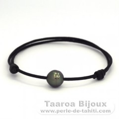 Perle Tahiti Bracelet Argent em Algodo Encerado e 1 Prola do Tahiti Anelada C 9.9 mm