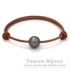 Pulseira em Couro e 1 Prola do Tahiti Semi-Barroca C 11.9 mm