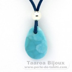 Colar em Algodo, Prata e 1 Larimar - 19.5 x 13 x 4.8 mm - 2.1 gr