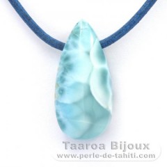 Colar em Couro e 1 Larimar - 30 x 14 x 10 mm - 7.7 gr