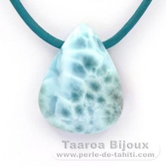 Colar em Couro e 1 Larimar - 30 x 23 x 9 mm - 11.2 gr