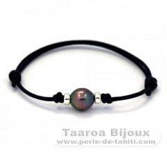 Pulseira em Algodo Encerado e 1 Prola do Tahiti Anelada B 9.6 mm