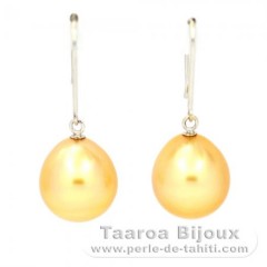 Brincos em Ouro branco 18K e 2 Prolas do Australia Semi-Barrocas B 10.3 mm