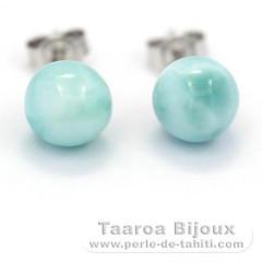 Brincos em Prata e 2 Larimars - 8.1 mm - 1.7 gr