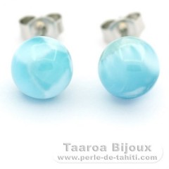Brincos em Prata e 2 Larimars - 8.1 mm - 1.6 gr