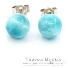 Brincos em Prata e 2 Larimars - 8.3 mm - 1.7 gr